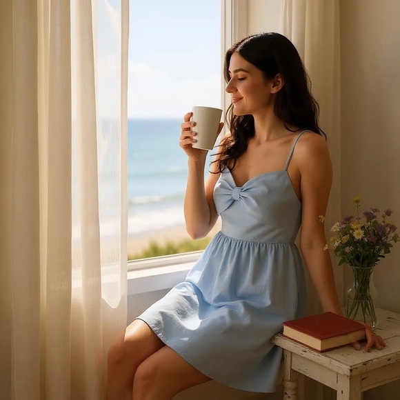 First Love by Lovetlh Light Blue Bow Front Dress – Size Small & Large - Picture 2 of 9